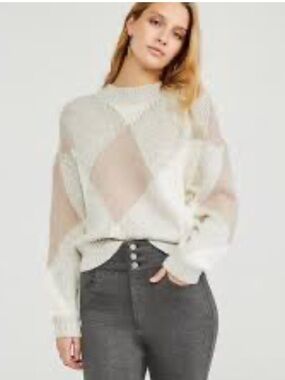 Ann Taylor Argyle Drop Shoulder Gray Plaid Sweater Sz M